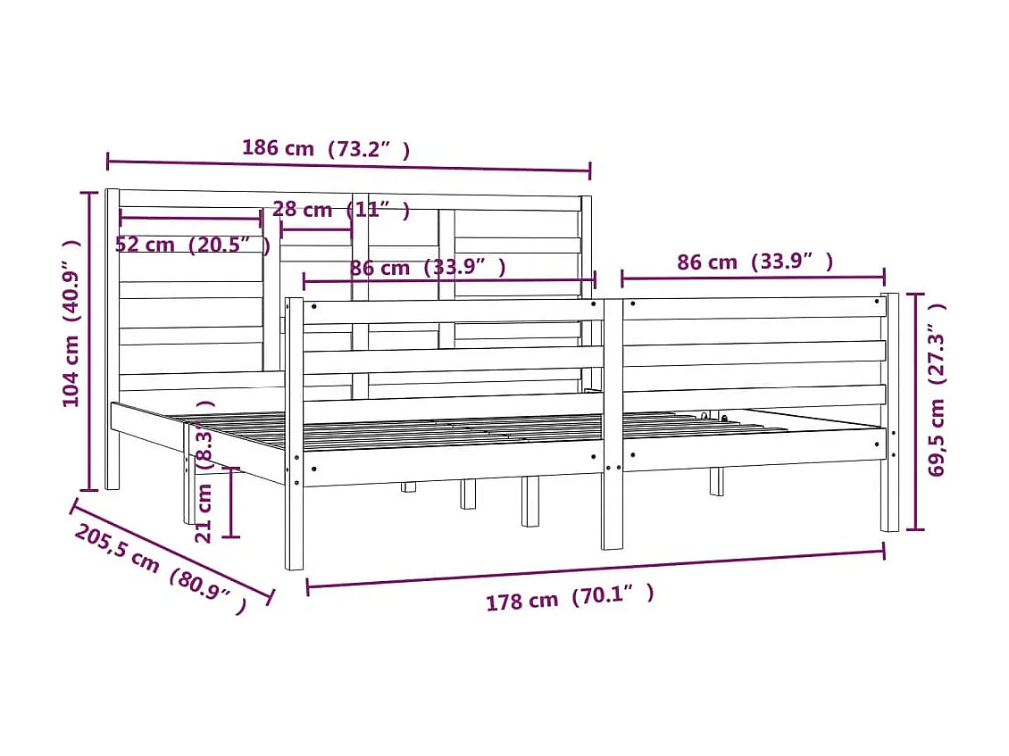 Massivholzbett Weiß 180x200 cm