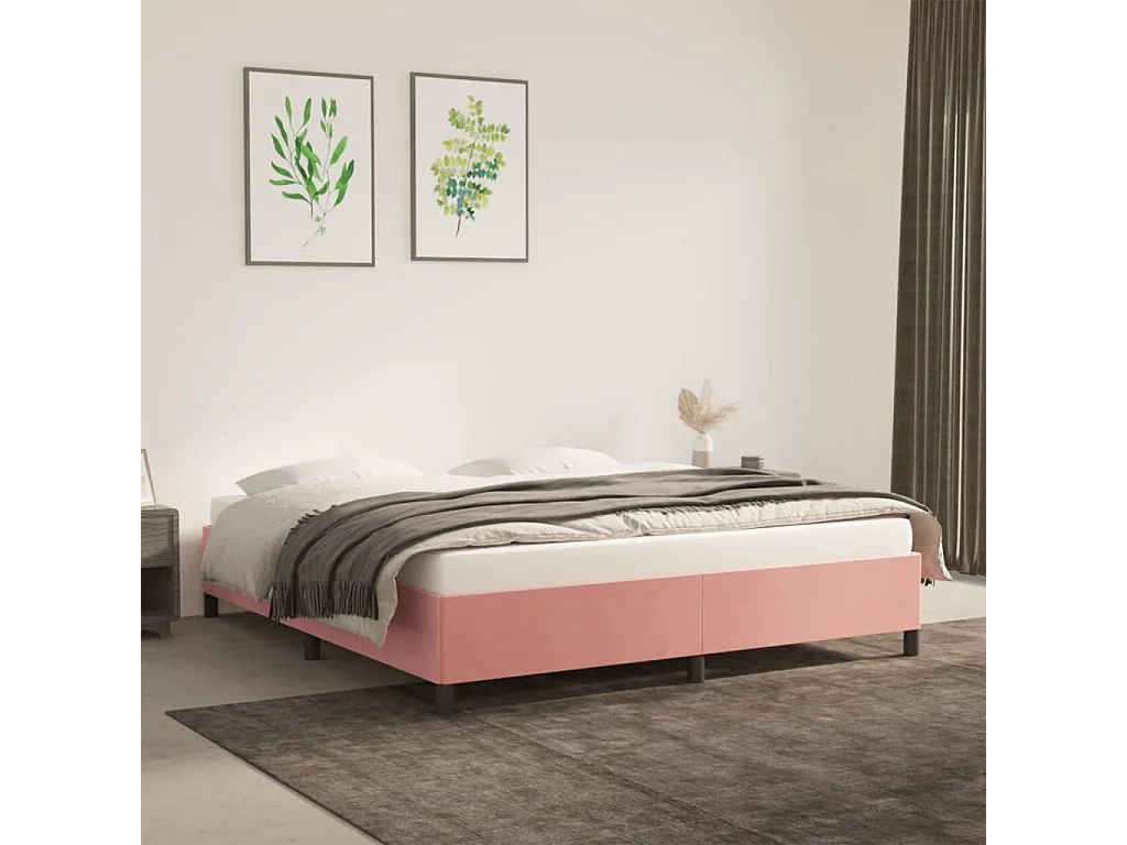 Cadre de lit sans matelas rose 180x200 cm velours