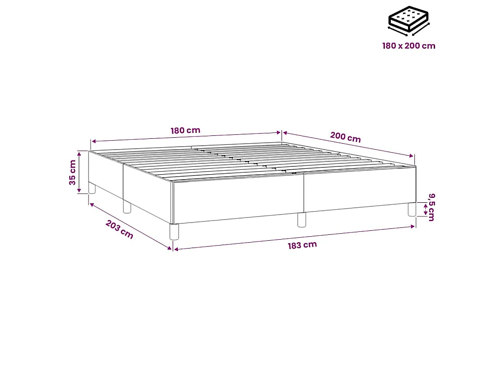 Cadre de lit sans matelas rose 180x200 cm velours