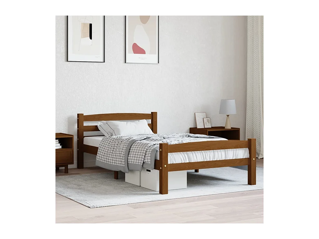 Cadre de lit sans matelas marron miel pin massif 100x200 cm