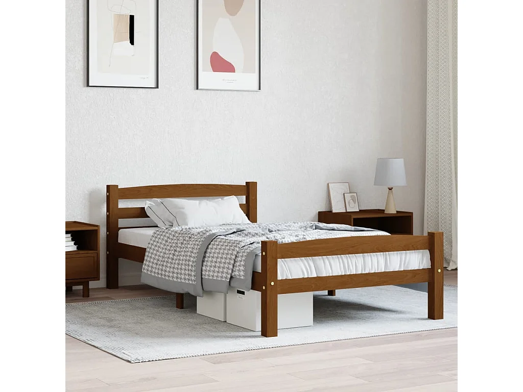 Cadre de lit sans matelas marron miel pin massif 100x200 cm