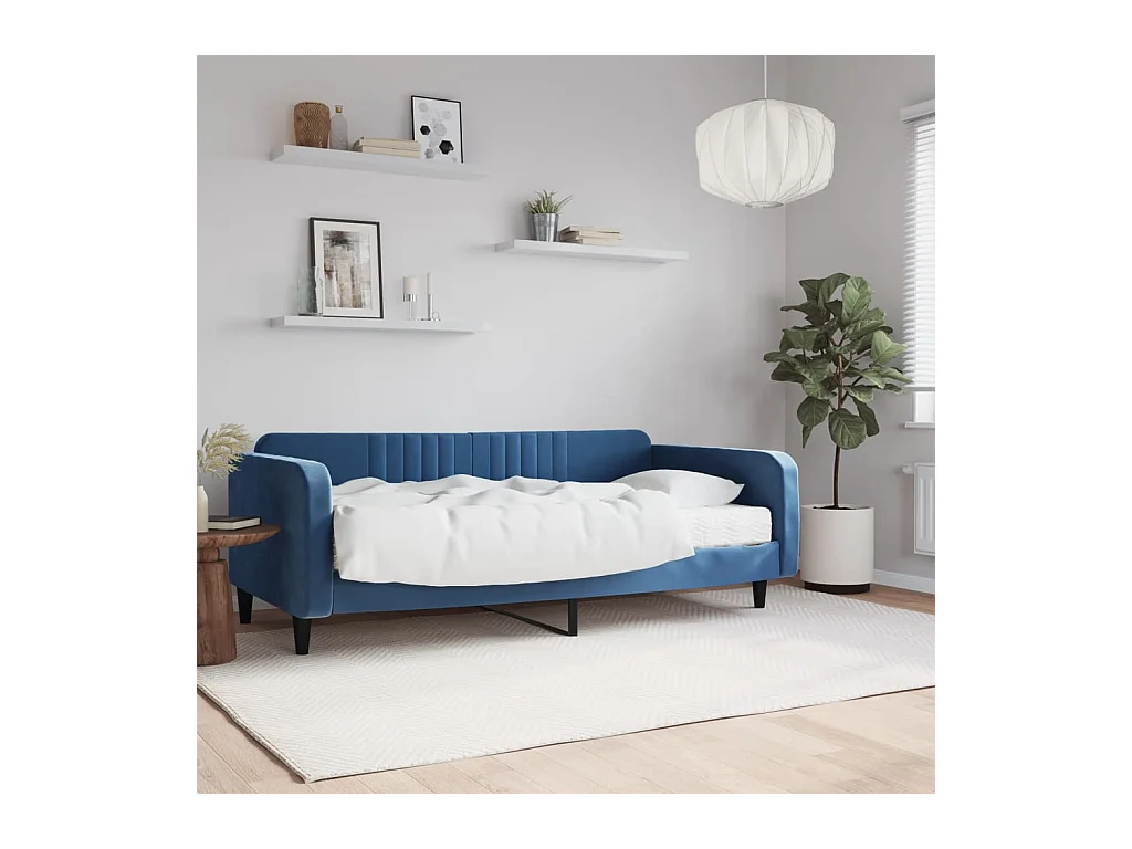 Lit de jour avec matelas bleu 100x200 cm velours