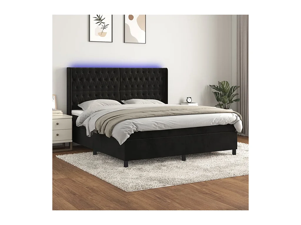 Sommier à lattes de lit matelas et LED Noir 180x200 cm Velours