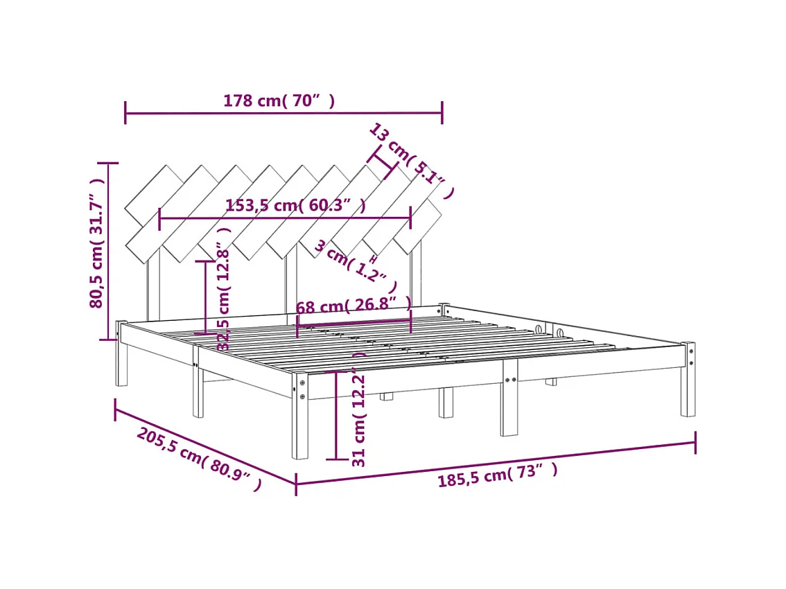 Cadre de lit sans matelas blanc 180x200 cm bois massif