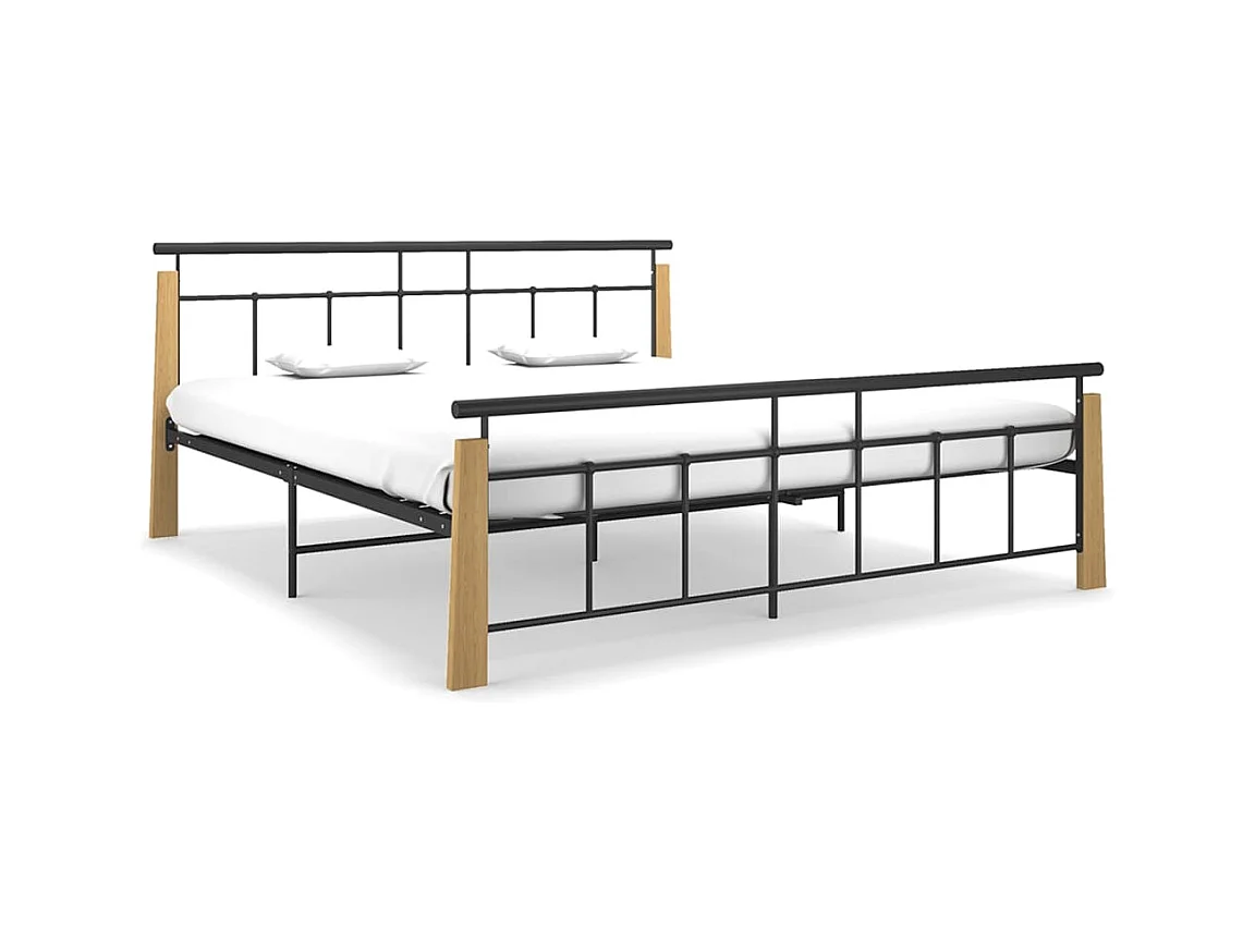 Bettgestell Metall und Massivholz Eiche 180x200 cm