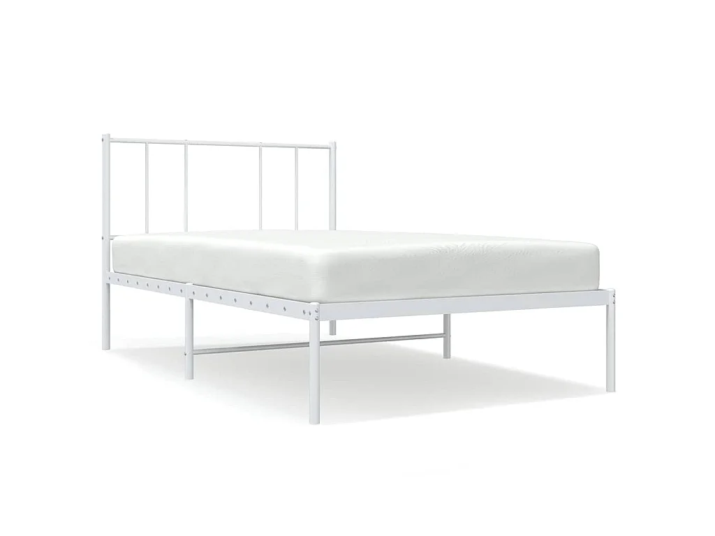 Cadre de lit métal sans matelas et tête de lit blanc 107x203 cm