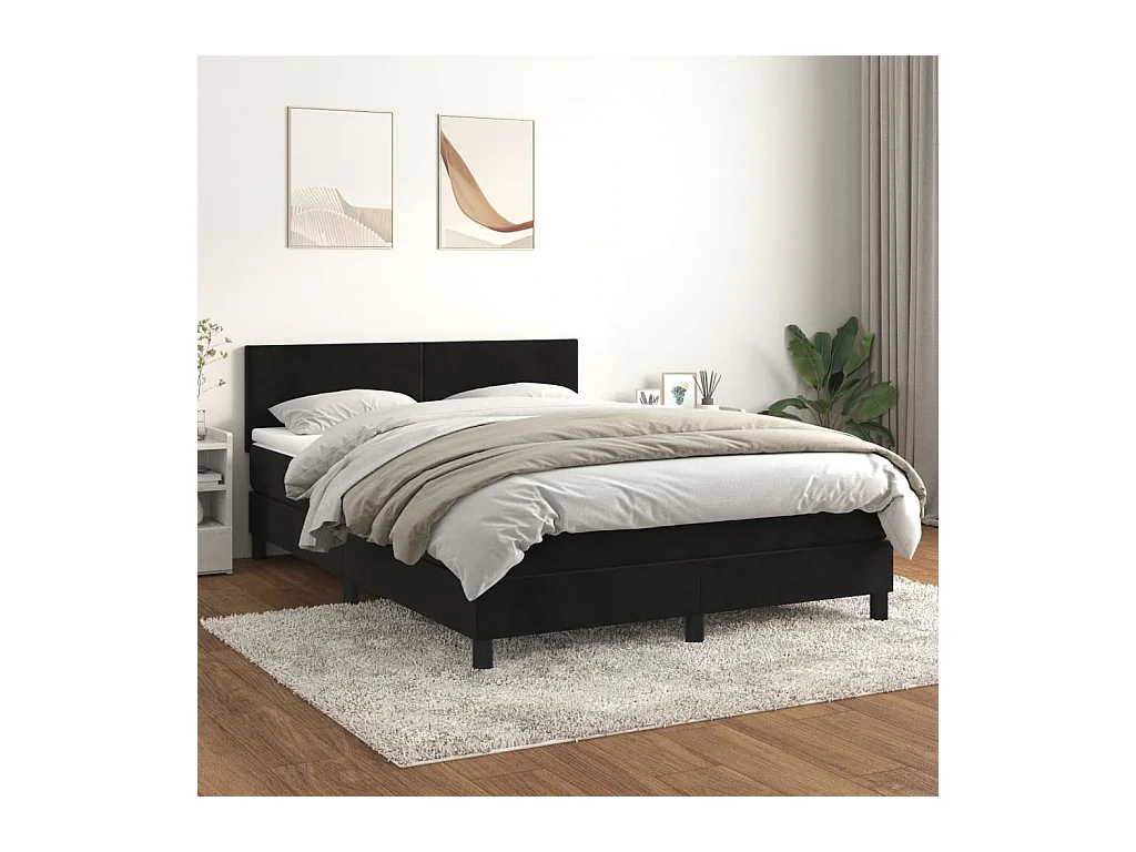 Sommier à lattes de lit avec matelas Noir 140x190 cm Velours