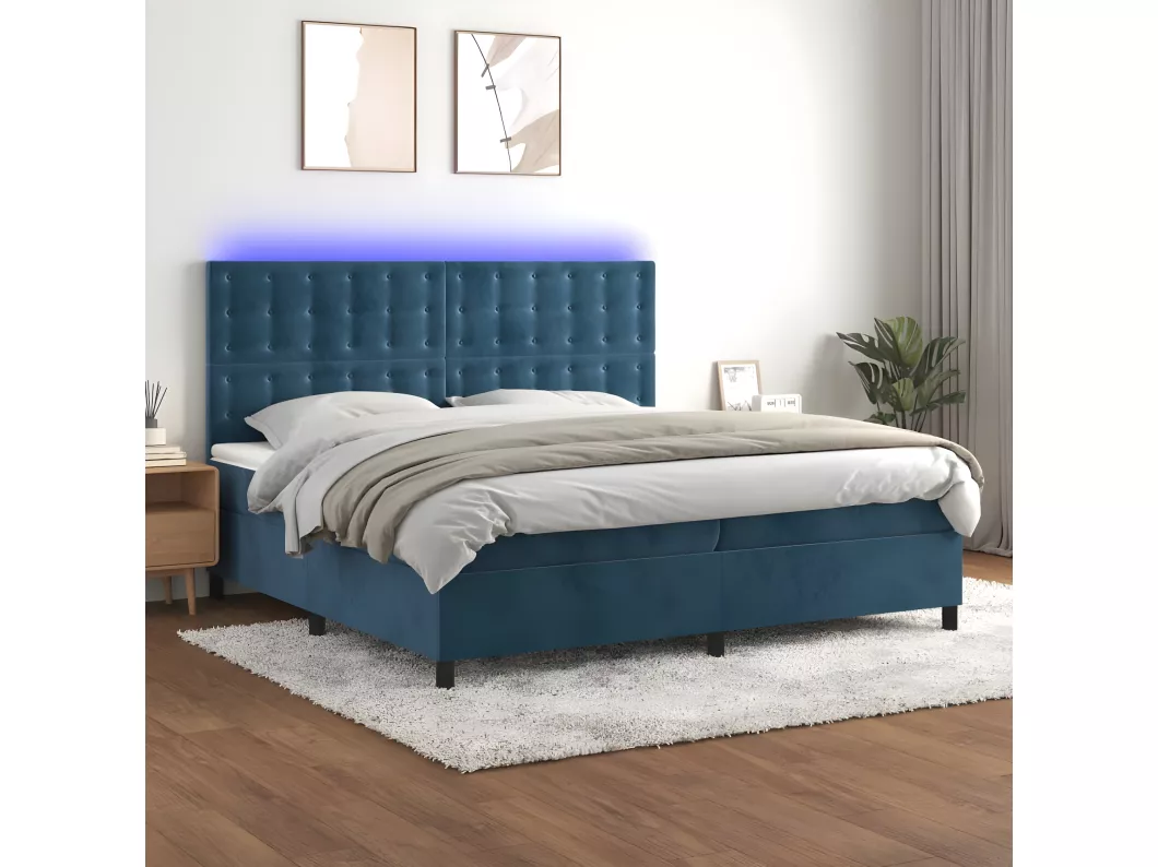 Kauf Unique Boxspringbett mit Matratze & LED Dunkelblau 200x200 cm Samt