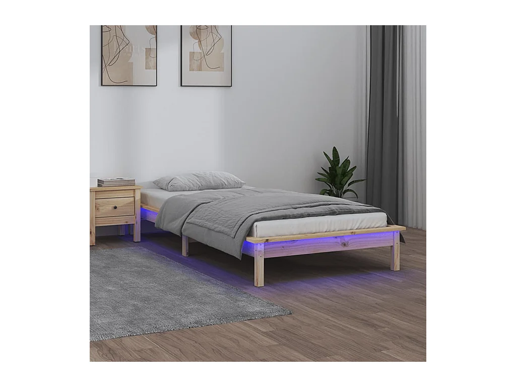 Cadre de lit à LED sans matelas 90x190 cm bois massif