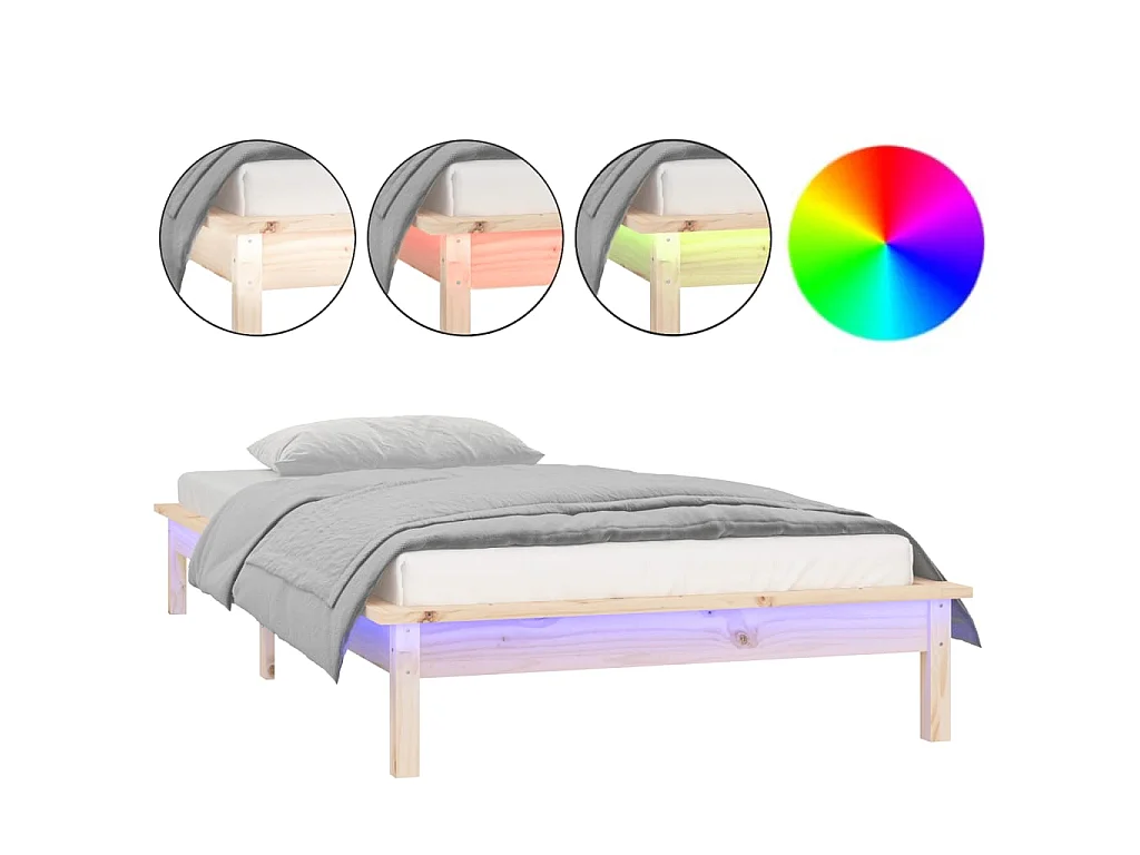 Cadre de lit à LED sans matelas 90x190 cm bois massif