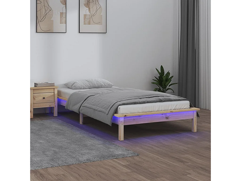 Cadre de lit à LED sans matelas 90x190 cm bois massif