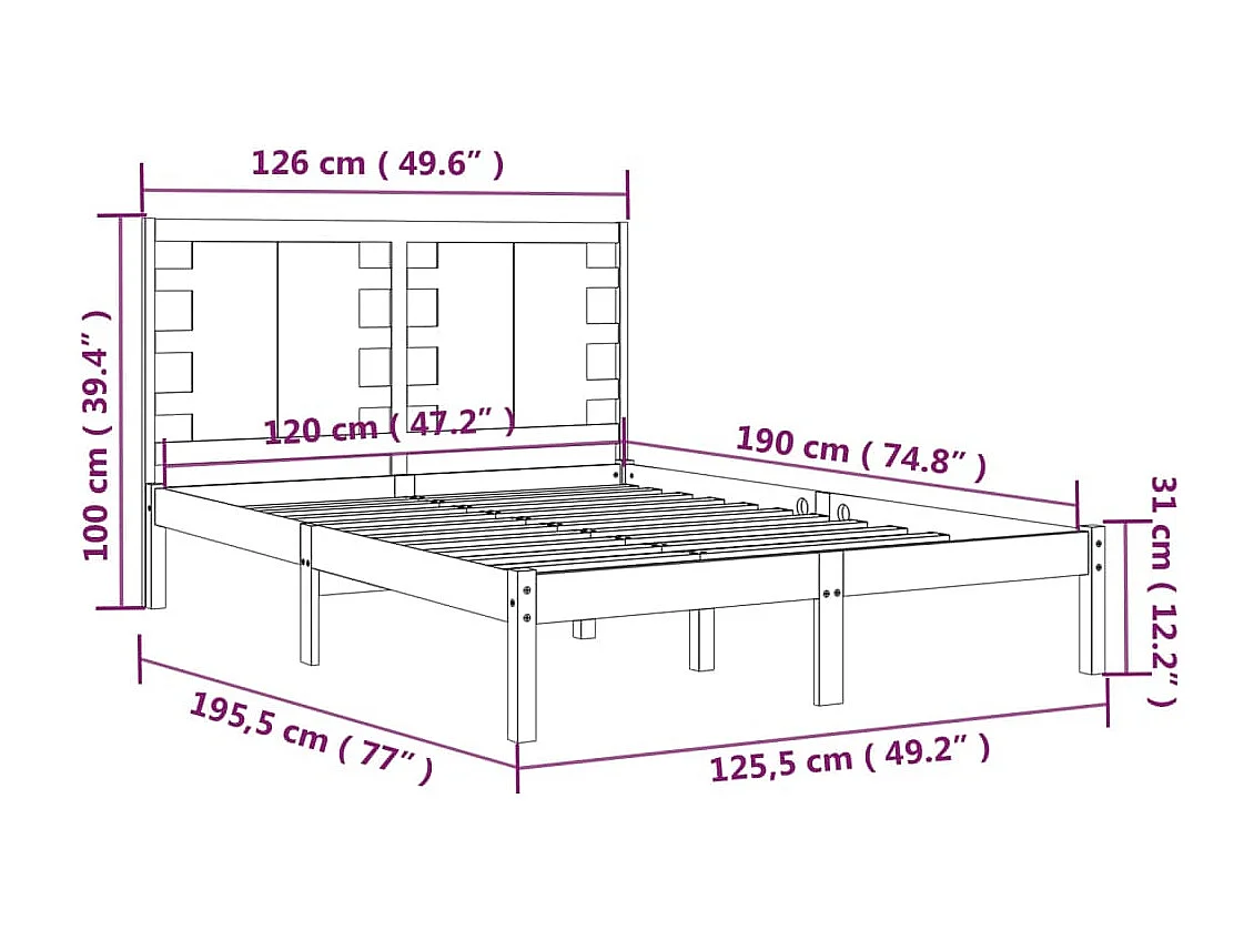 Cadre de lit sans matelas 120x190 cm bois massif