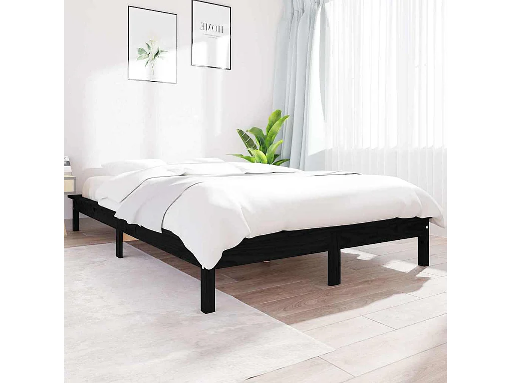 Cadre de lit sans matelas noir 140x190 cm bois de pin massif