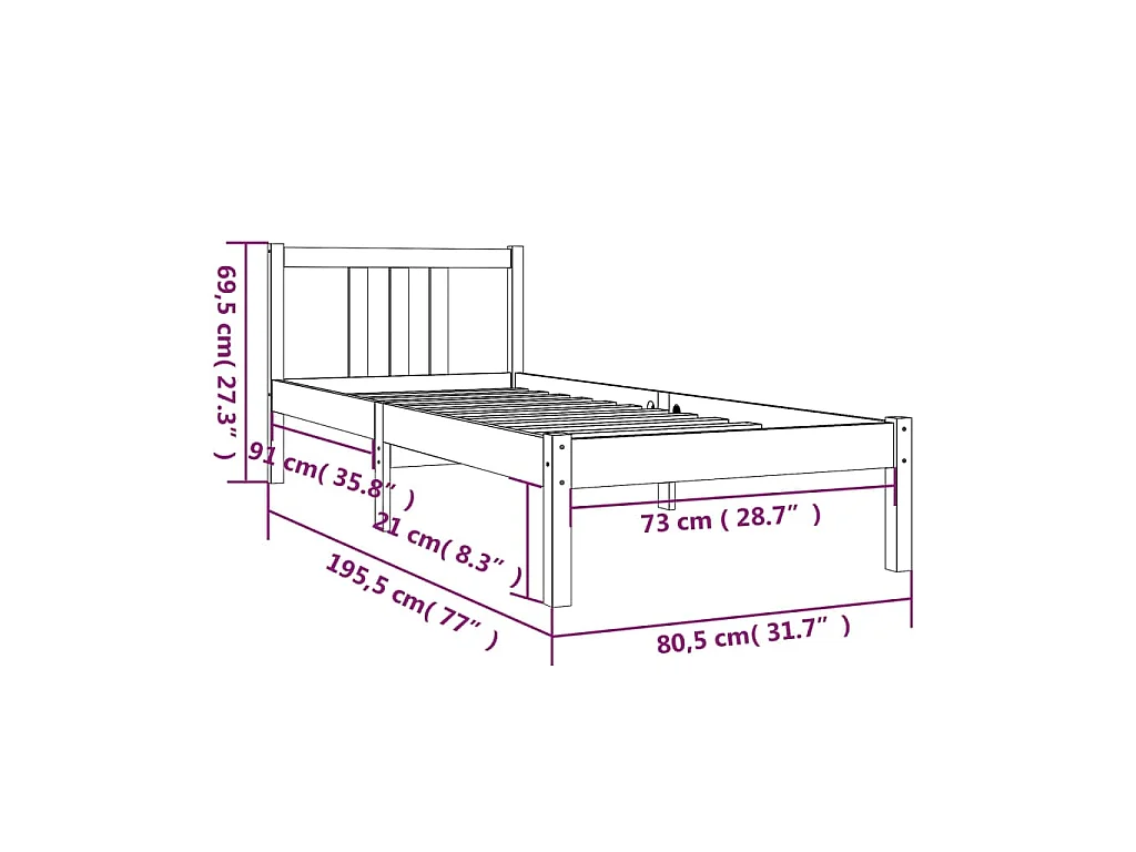 Estrutura cama pequena solteiro 75x190 cm madeira maciça