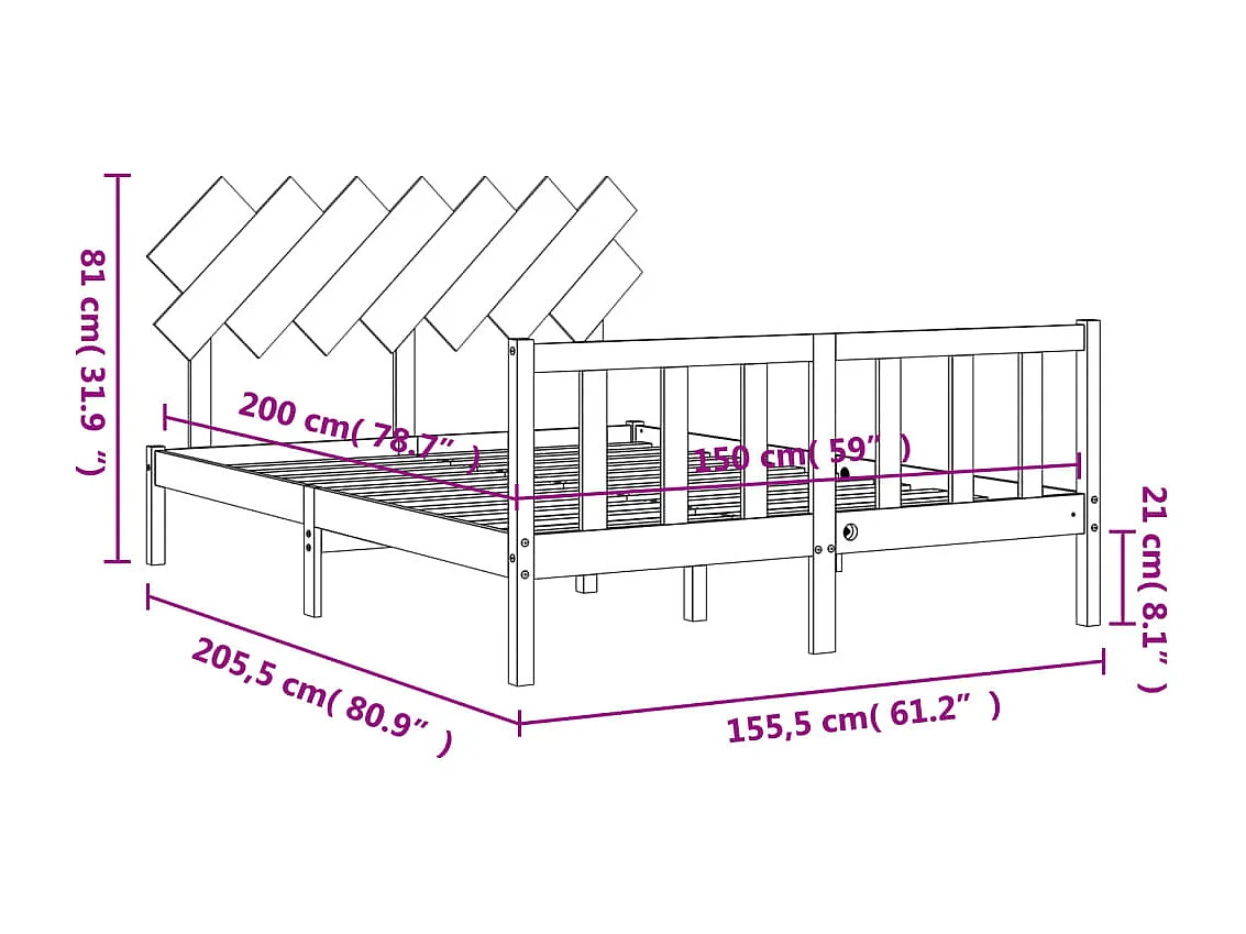 Cadre de lit sans matelas blanc bois de pin massif