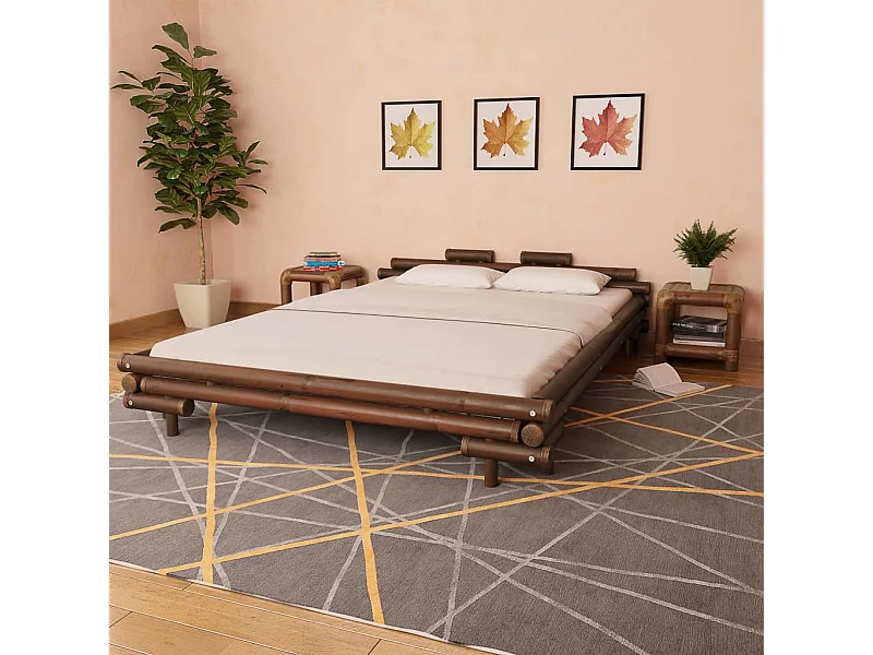 Cadre de lit sans matelas marron foncé bambou 160x200 cm