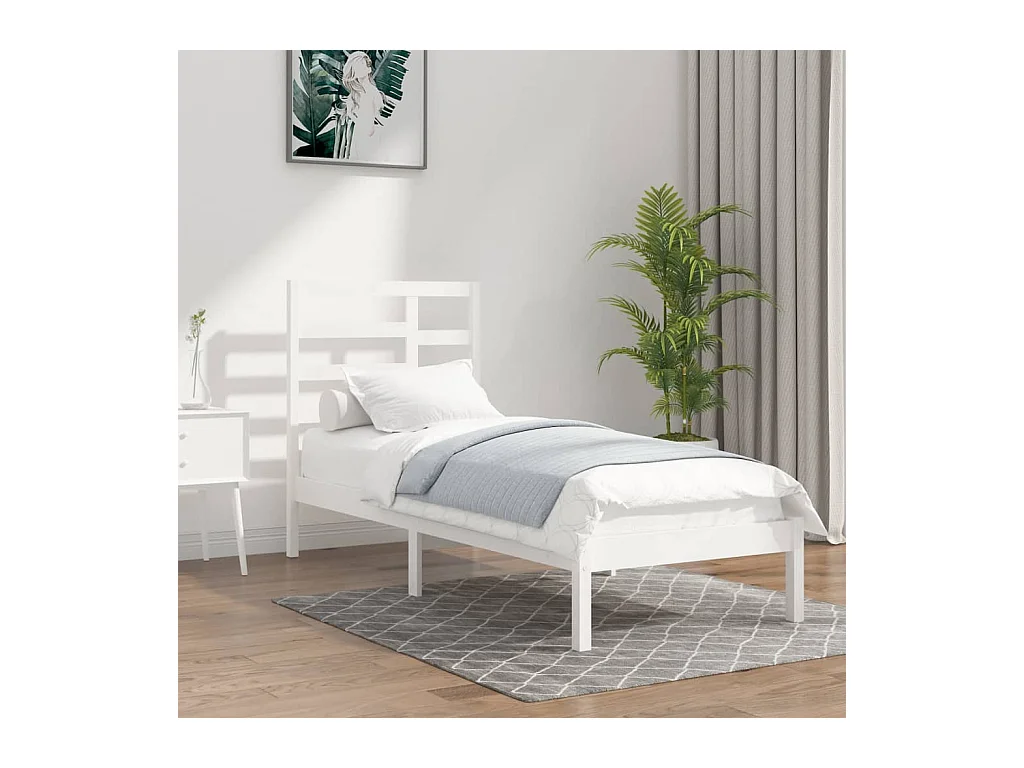 Cadre de lit sans matelas blanc bois massif 100x200 cm