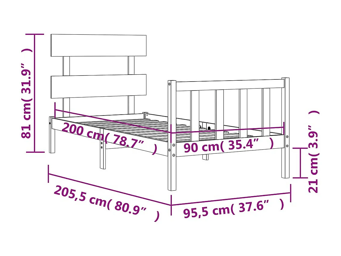 Cadre de lit sans matelas 90x200 cm bois de pin massif