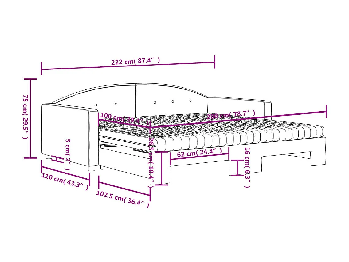 Slaapbank onderschuifbed en matrassen 100x200 cm fluweel geel