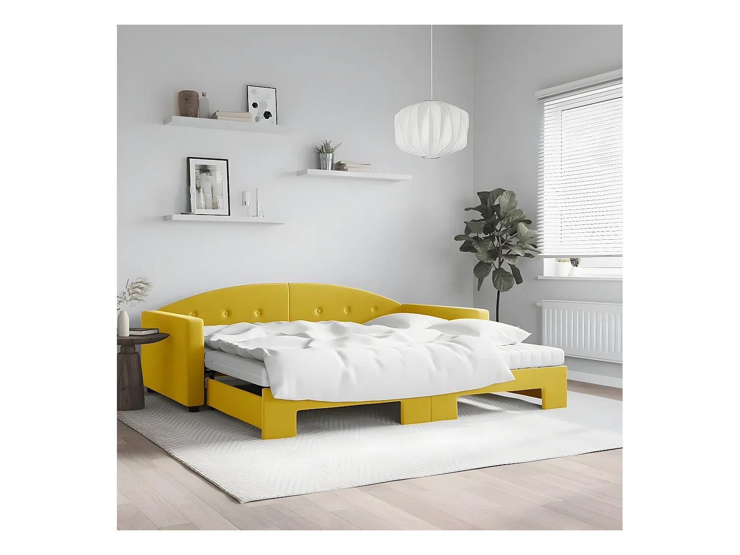 Tagesbett Ausziehbar mit Matratzen Gelb 100x200 cm Samt