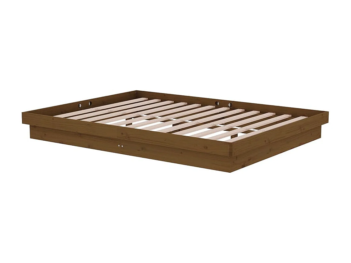 Cadre de lit sans matelas marron miel bois massif