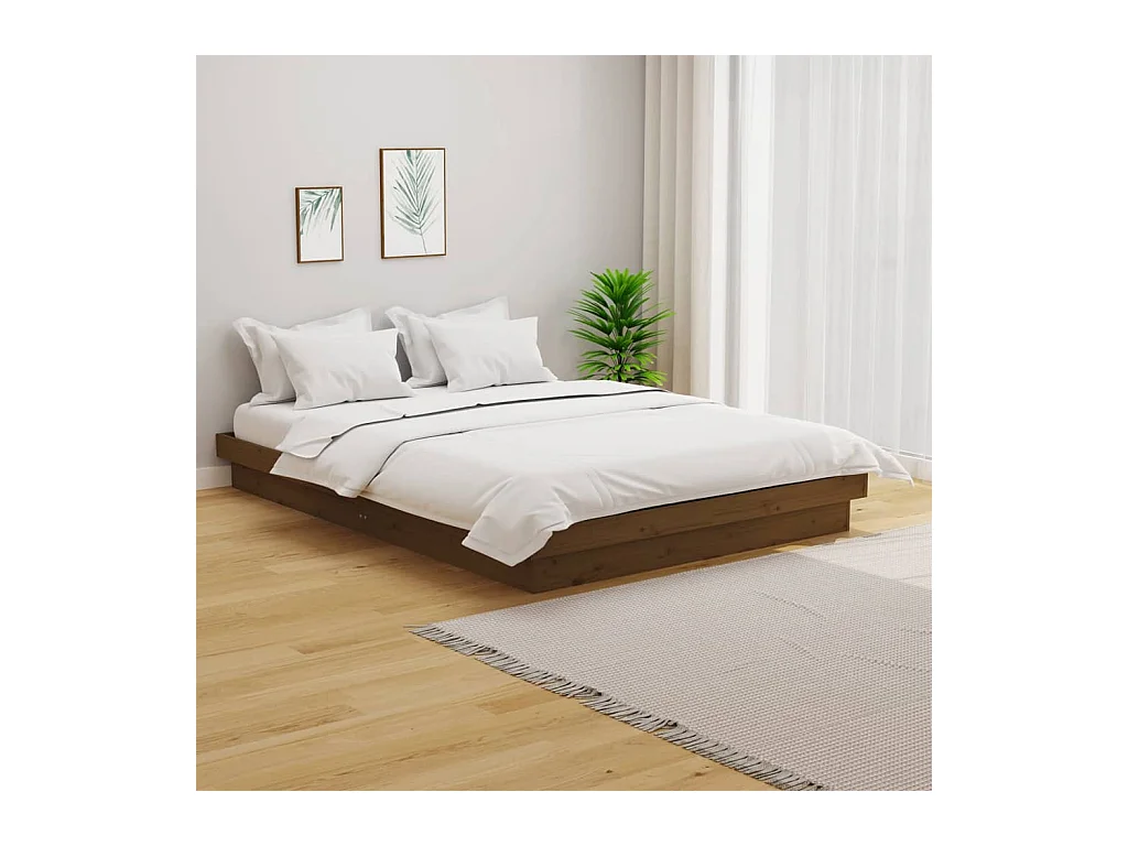 Bedframe massief hout honingbruin 135x190 cm