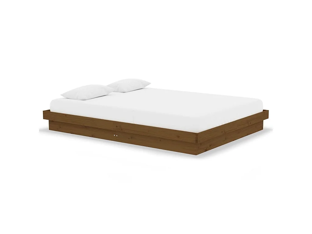 Cadre de lit sans matelas marron miel bois massif