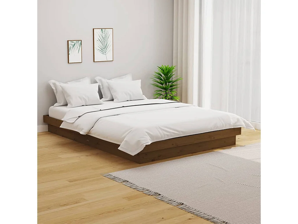 Cadre de lit sans matelas marron miel bois massif