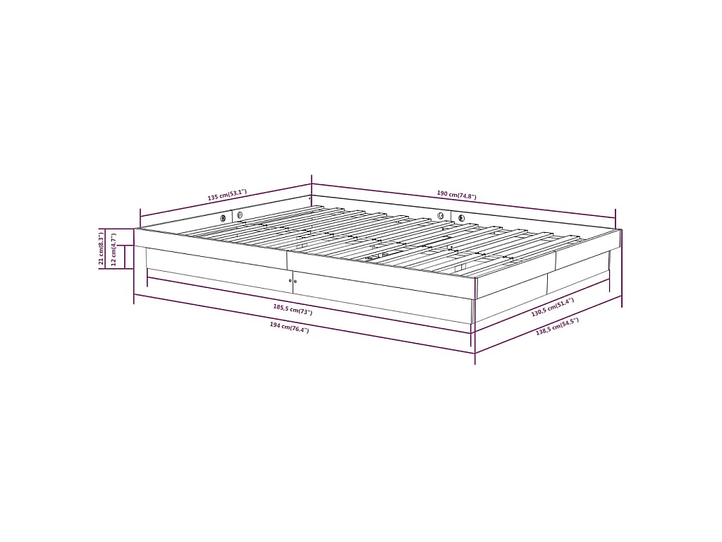 Cadre de lit sans matelas marron miel bois massif