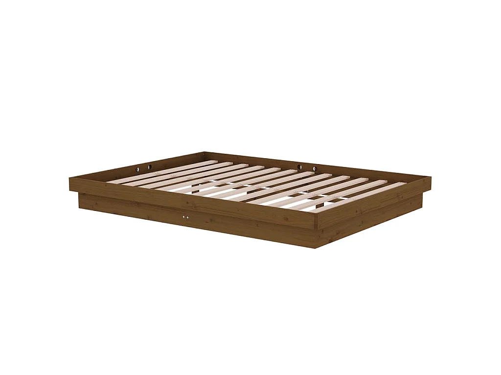 Cadre de lit sans matelas marron miel bois massif