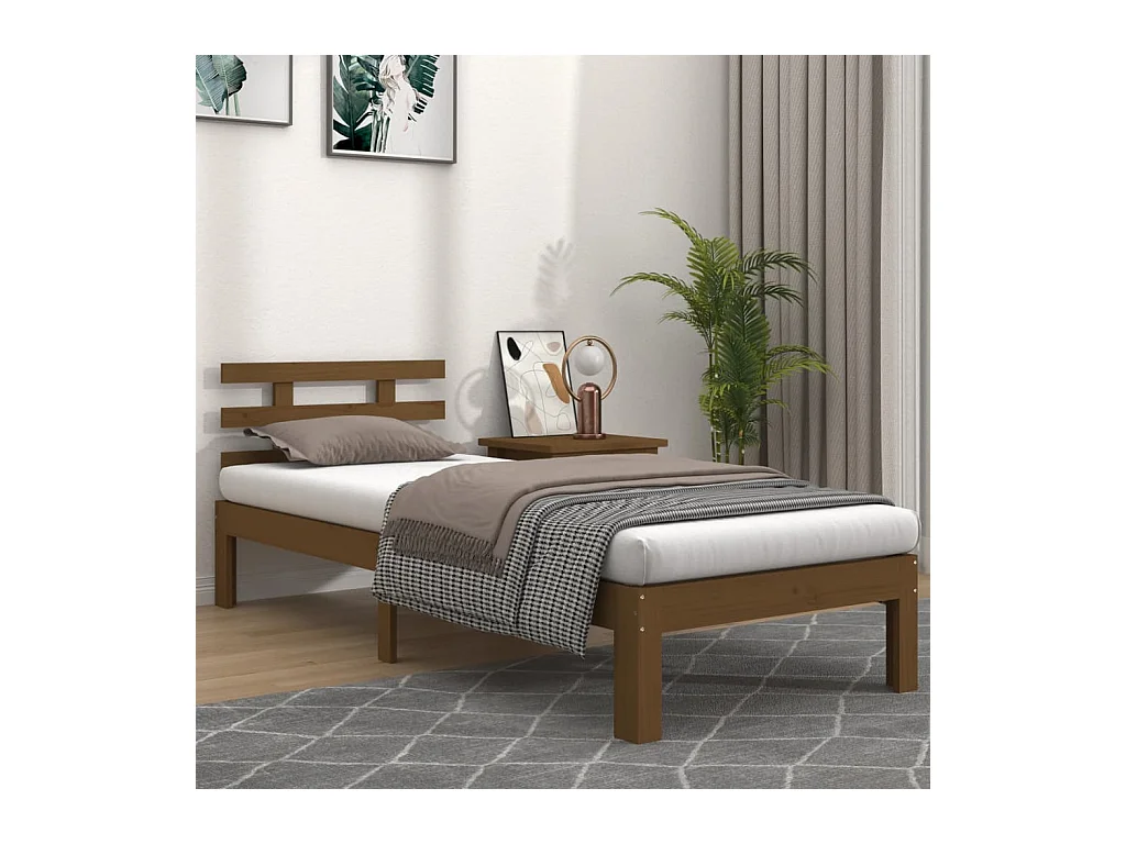 Cadre de lit sans matelas marron miel bois massif 100x200 cm