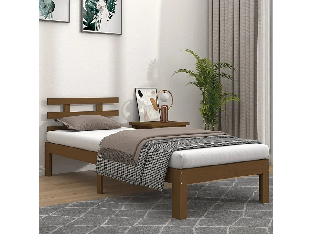 Estrutura de cama 100x200 cm madeira maciça castanho mel