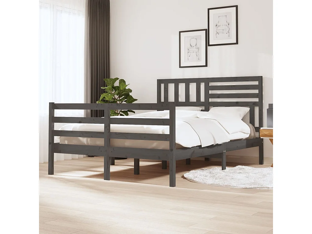 Bedframe massief hout grijs 135x190 cm