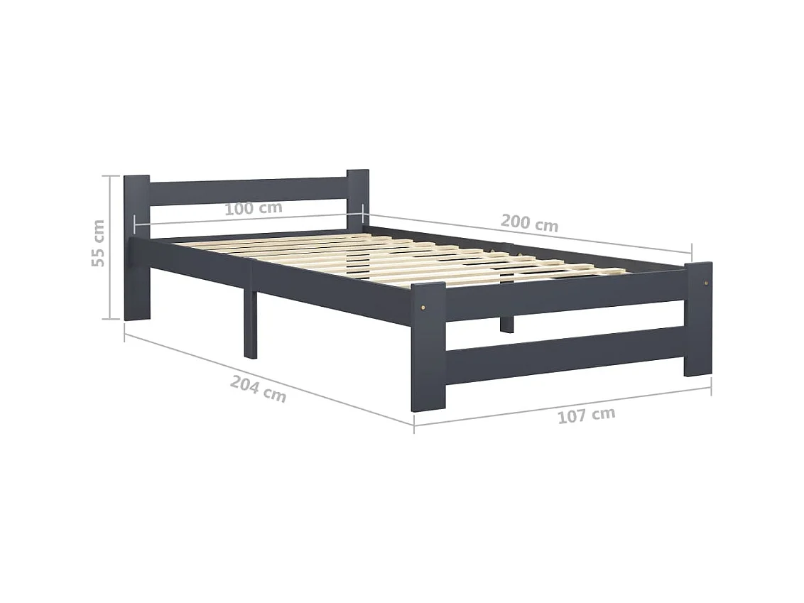 Cadre de lit sans matelas gris foncé pin massif 100x200 cm