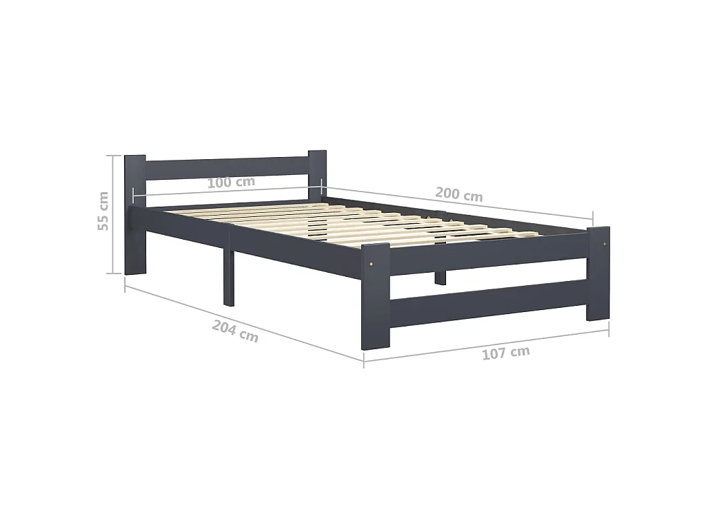 Cadre de lit sans matelas gris foncé pin massif 100x200 cm
