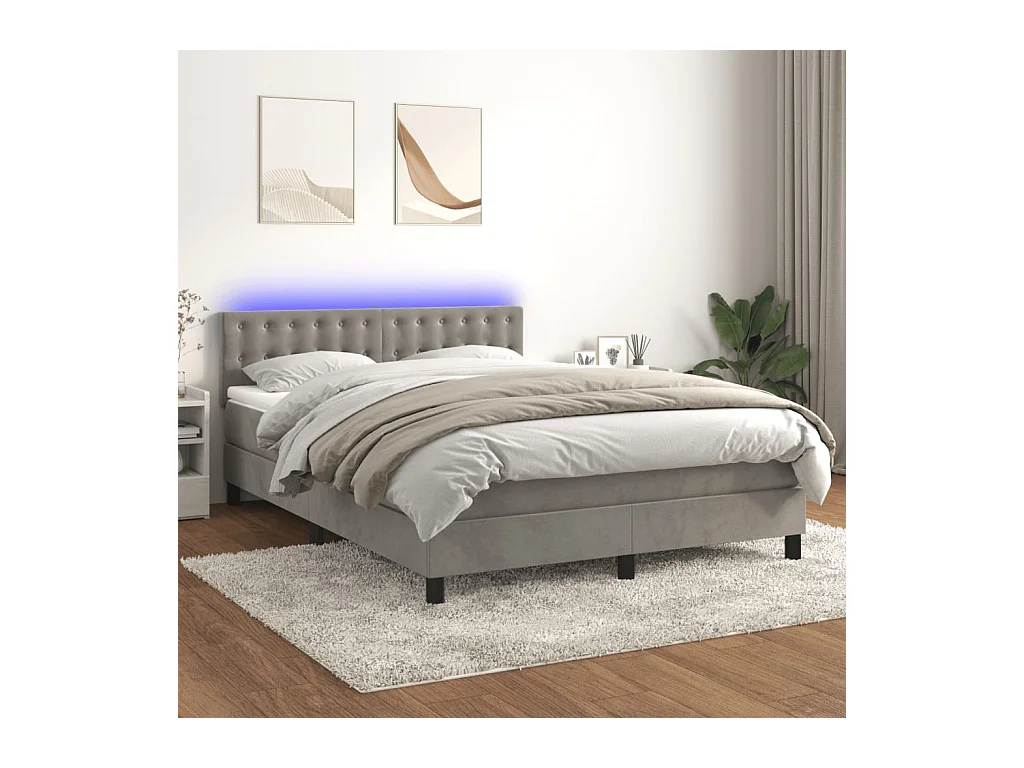 Letto a Molle Materasso e LED Grigio Chiaro 140x200 cm Velluto