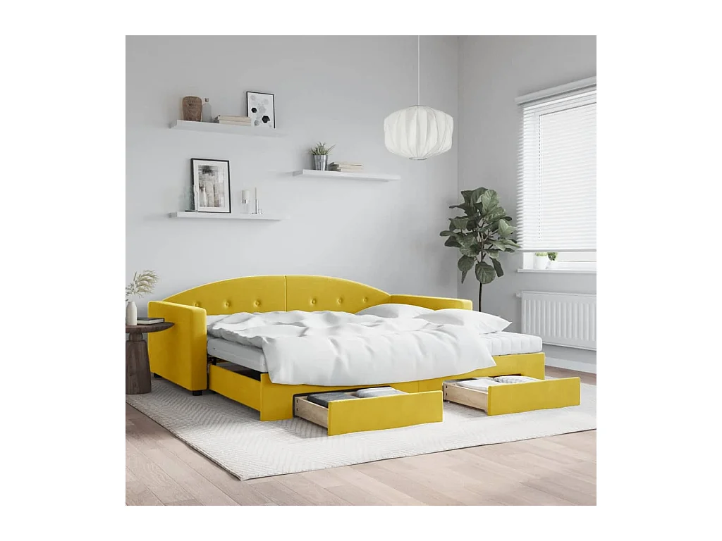 Divano Letto Estraibile con Cassetti Giallo 100x200cm Velluto
