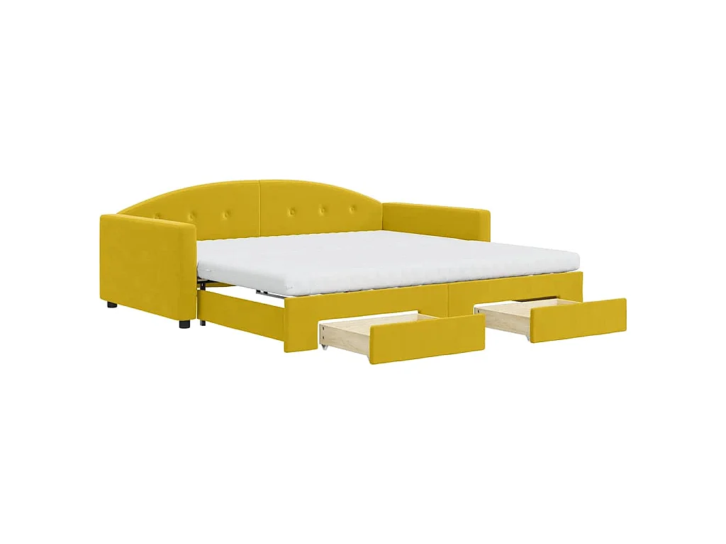 Sofá cama nido con cajones terciopelo amarillo 100x200 cm