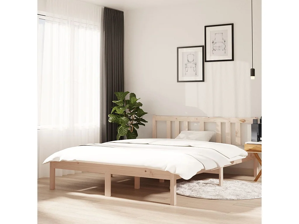 Cadre de lit sans matelas bois massif 140x190 cm