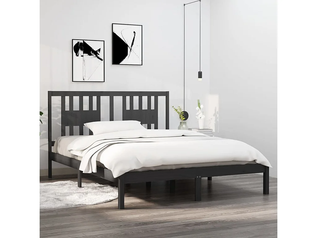 Bedframe massief hout grijs 150x200 cm