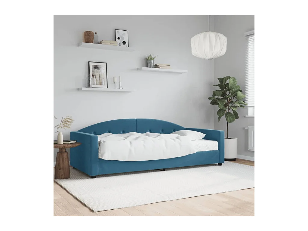 Lit de jour avec matelas bleu 90x200 cm velours