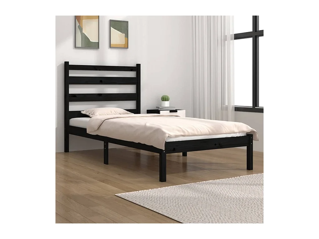 Bedframe massief grenenhout zwart 100x200 cm