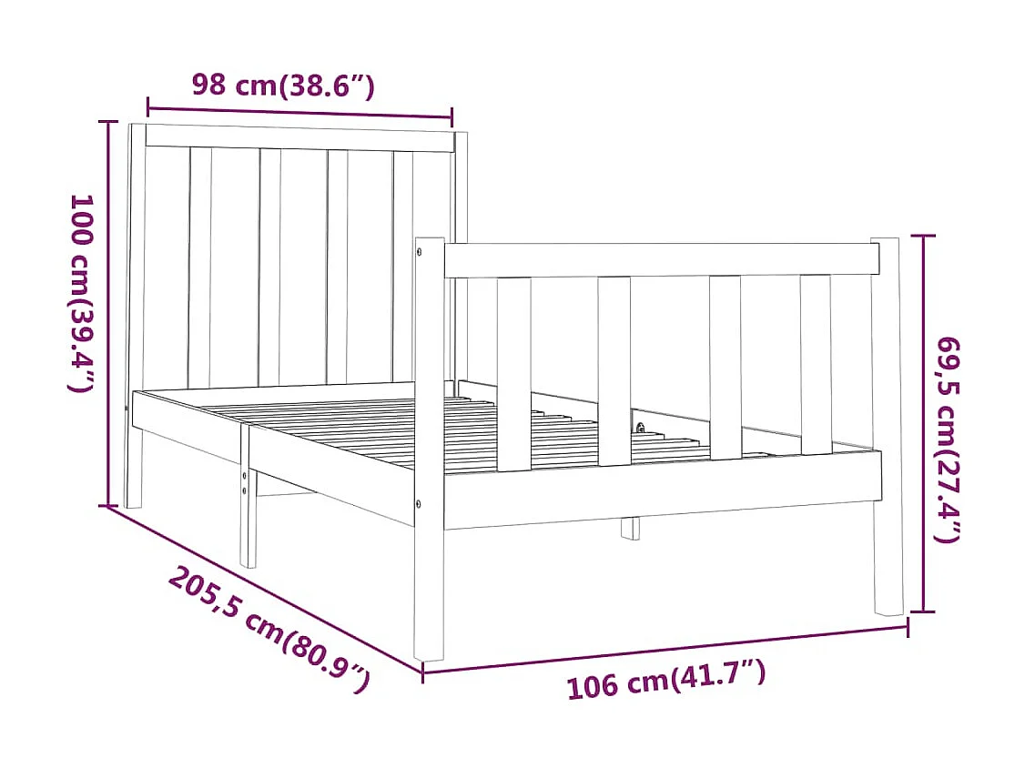 Giroletto Nero in Legno Massello di Pino 100x200 cm