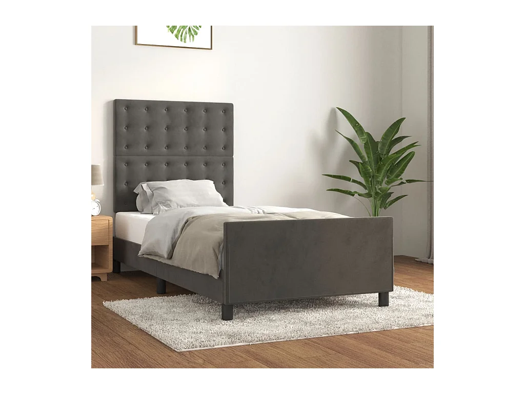 Cadre de lit sans matelas gris foncé 100x200 cm velours