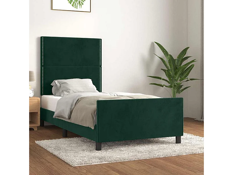 Estrutura de cama sem colchão 90x190 cm veludo verde-escuro