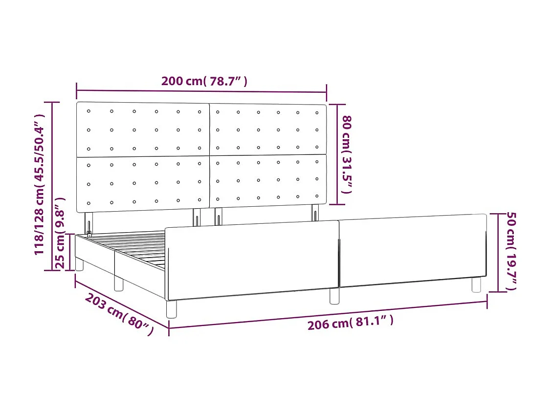 Cadre de lit sans matelas noir 200x200 cm velours