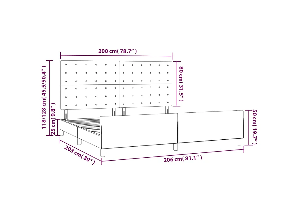 Cadre de lit sans matelas noir 200x200 cm velours