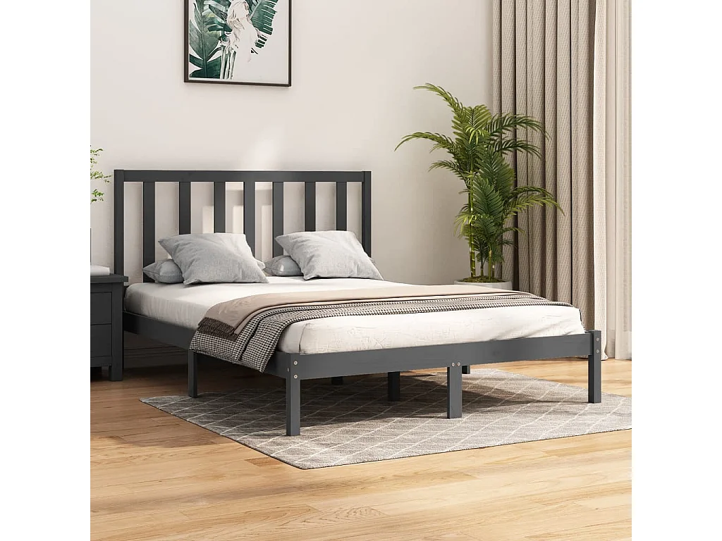 Bedframe massief grenenhout grijs 150x200 cm
