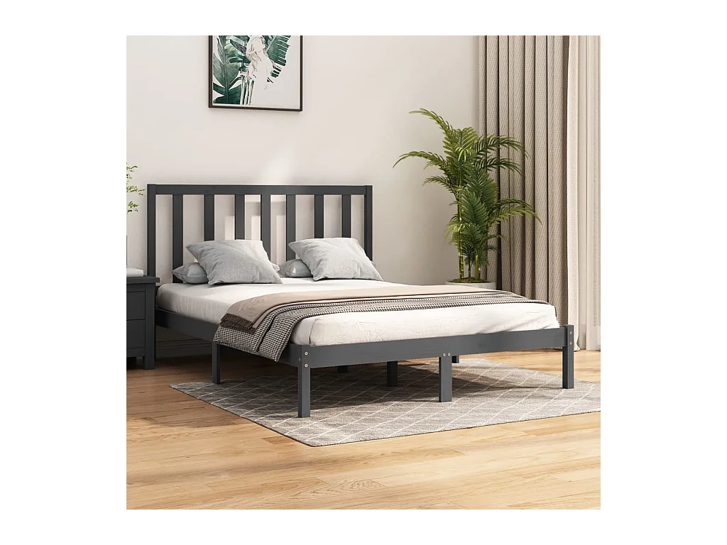 Cadre de lit sans matelas gris bois de pin massif 150x200 cm