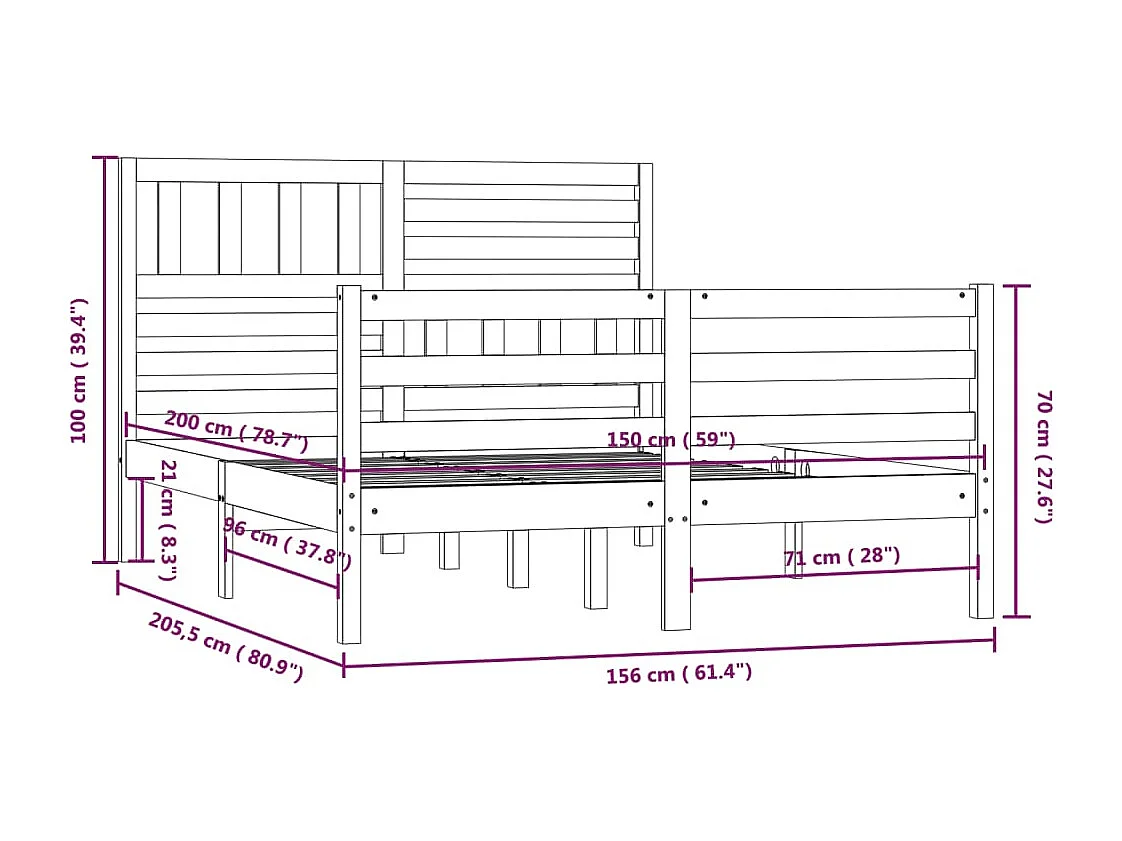Bedframe massief hout 150x200 cm